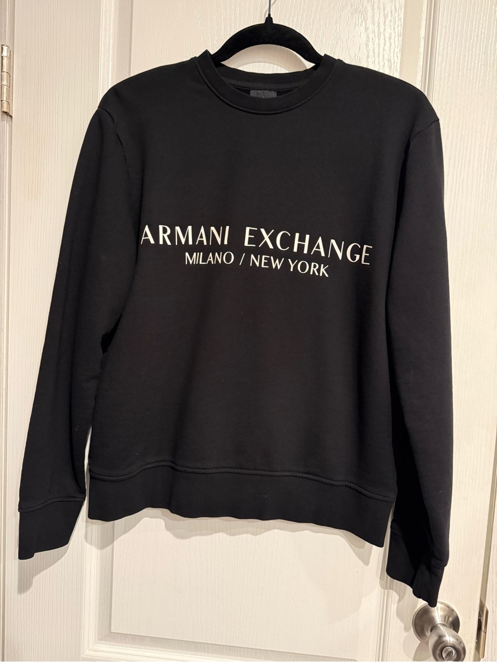 Armani Exchange Black Logo Ribbed-Collar Sweatshirt